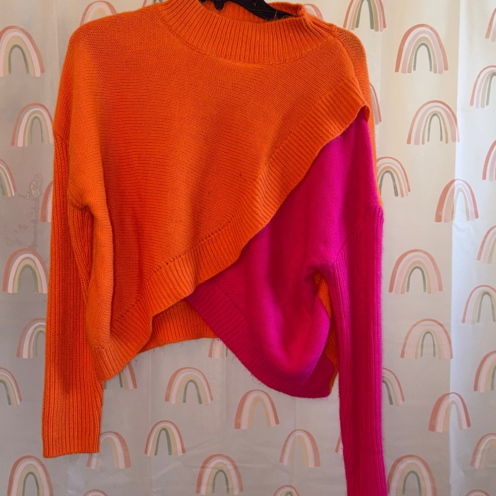 Colorblock Orange and Pink Women's Sweater